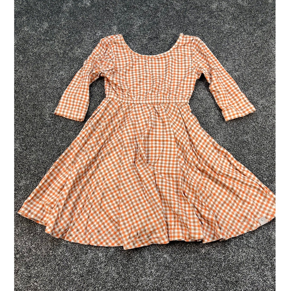 Omi Jo Well Dressed Wolf Orange Gingham Dress 3/4 Sleeve Viscose Girls Size 4